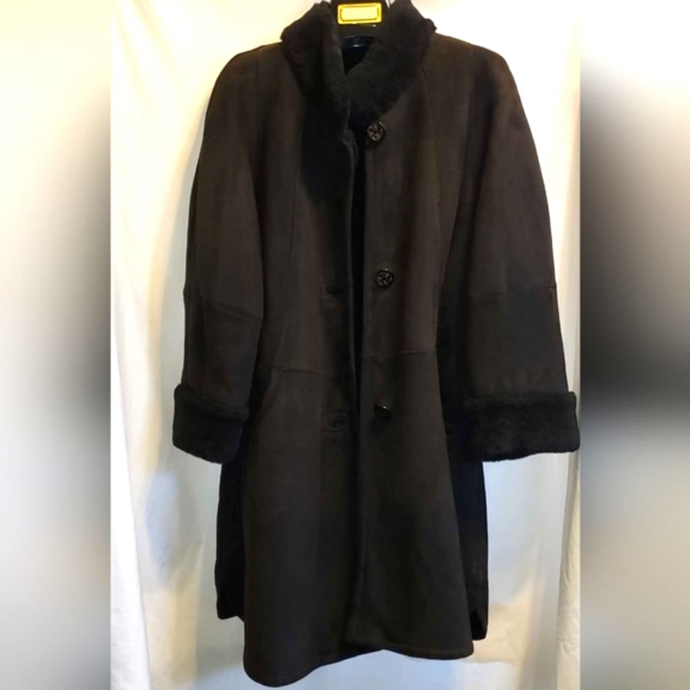 ✨️NWOT Women's Shearling Style Leather Coat Size-L Petite SEE MEASUREMENTS